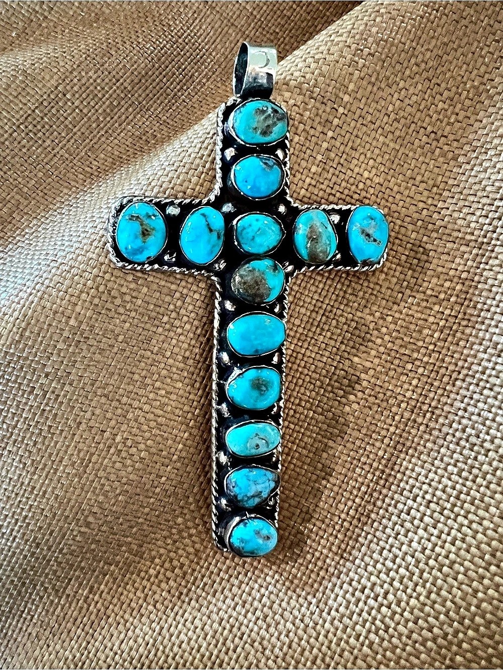 Handcrafted Tibetan Silver and Turquoise Large Cross Pendant